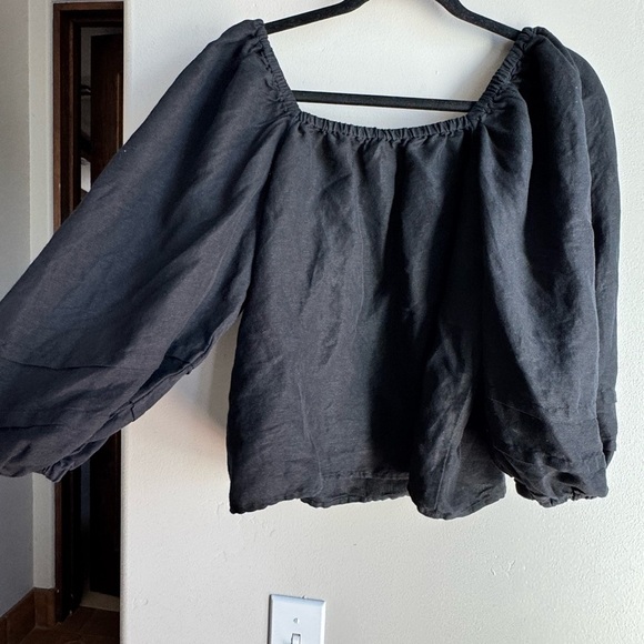 Heidi Merrick Black Linen Puff Sleeve Peasant Blouse Top XS - Picture 5 of 5